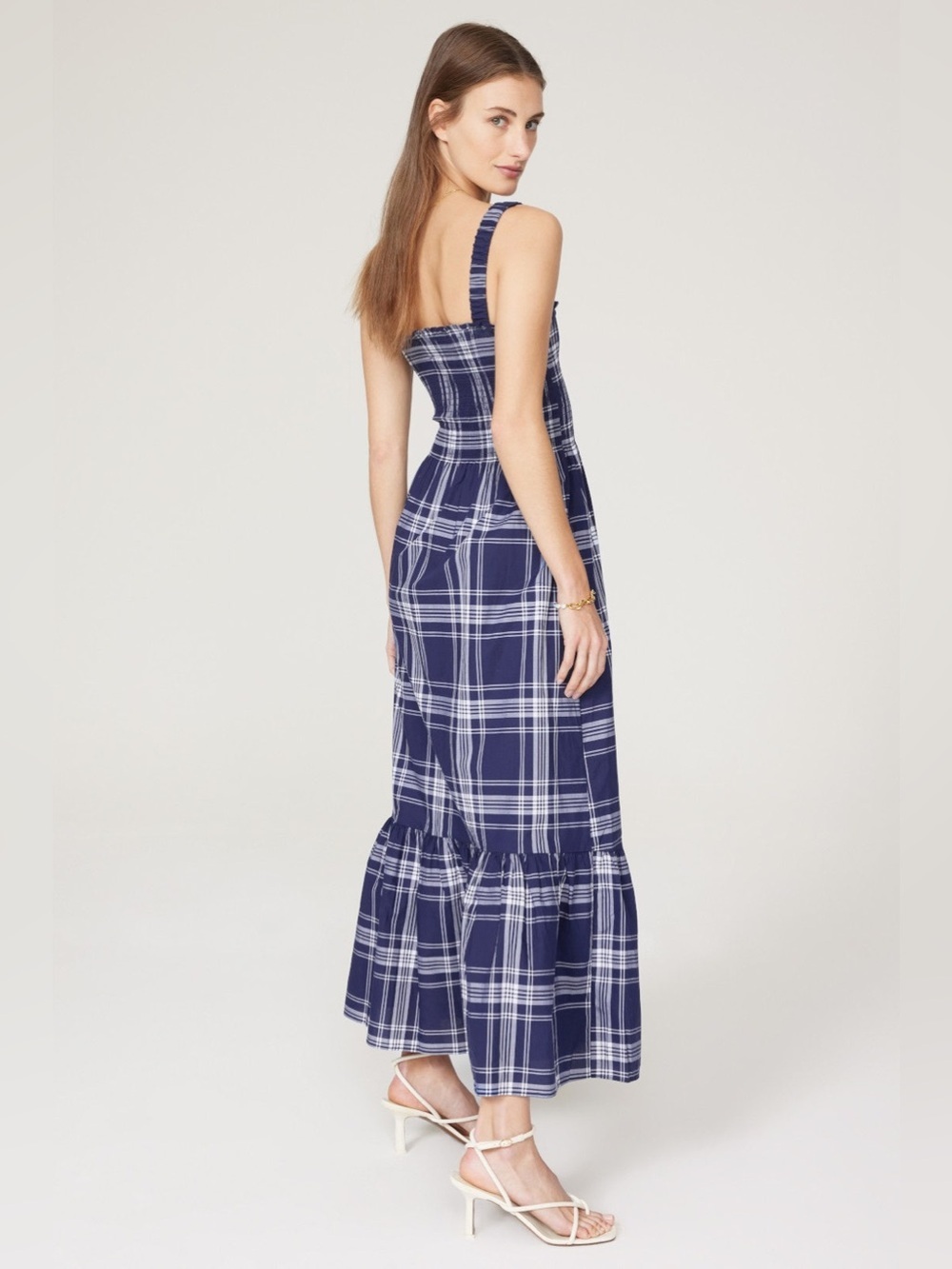 Hill house Plaid Anjuli The Nap Navy Square-Neck Maxi Dress - Picture 8 of 9